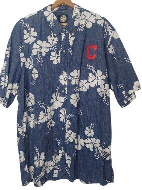Reyn Spooner Cleveland Indians Shirt 2XL MLB Blue Flowers Aloha Tropical